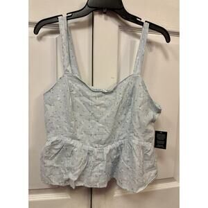 NWT Blue Floral Tank Crop Top Sleeveless Blouse ruffle By Celebrity PInk Sz L